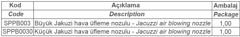 JAKUZİ HAVA ÜFLEME NOZULU
